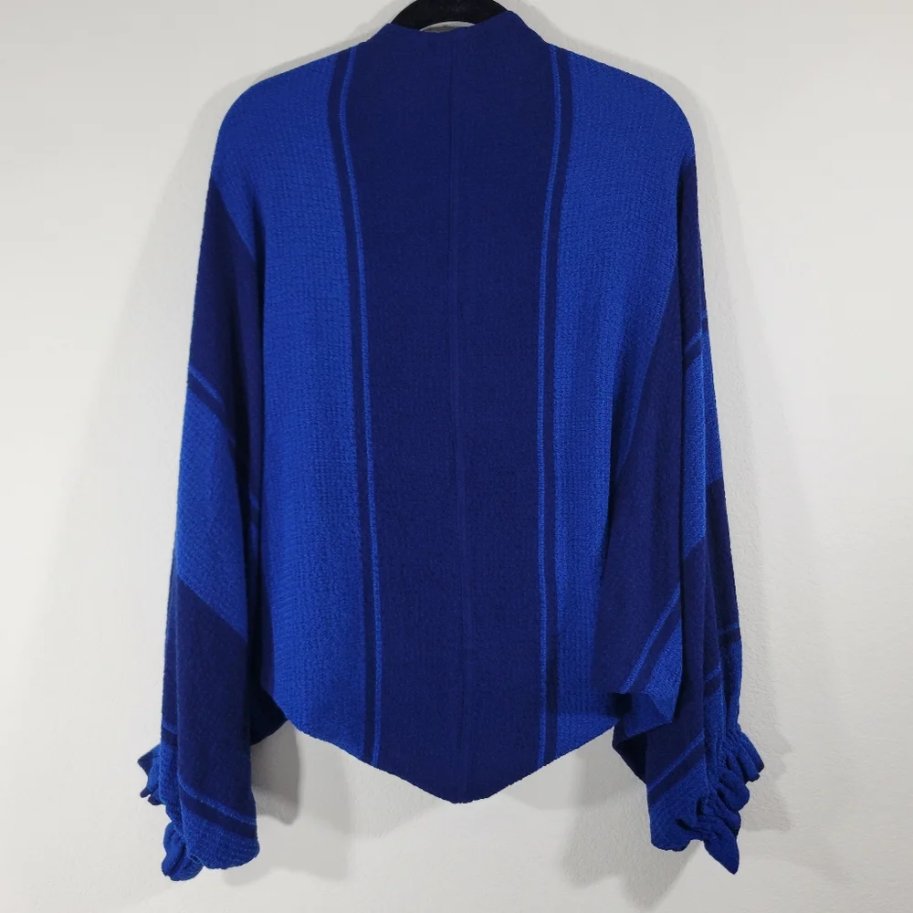LOGO Lori Goldstein Evelyn casual blue striped waffle knit bolero cocoon sweater